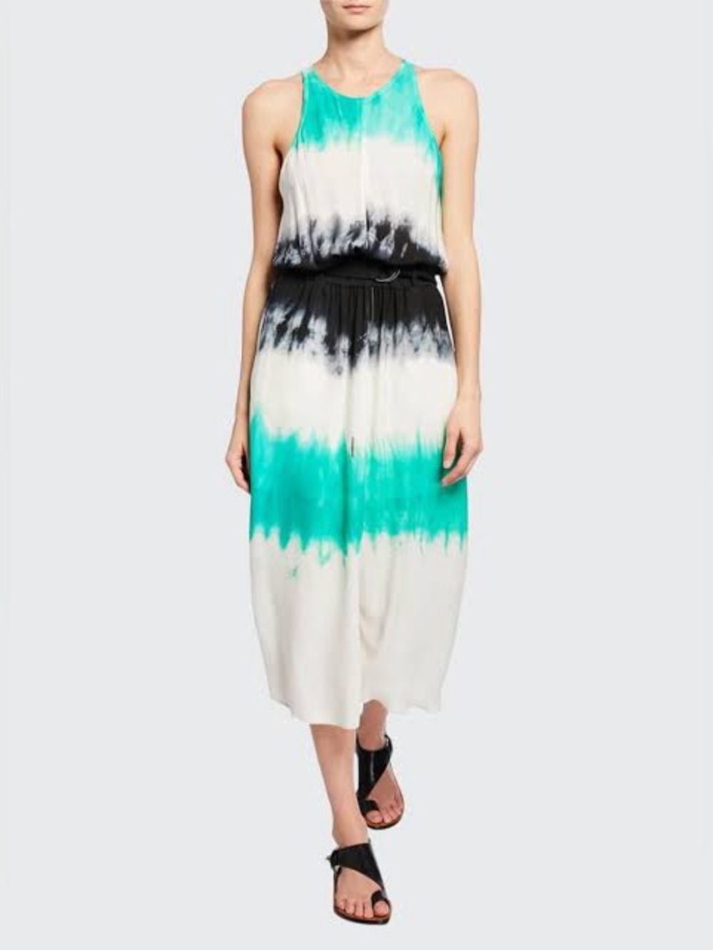A.L.C. Talullah Teal, Black & White Dip Dye Sleeveless Midi Silk Dress ❤️❤️